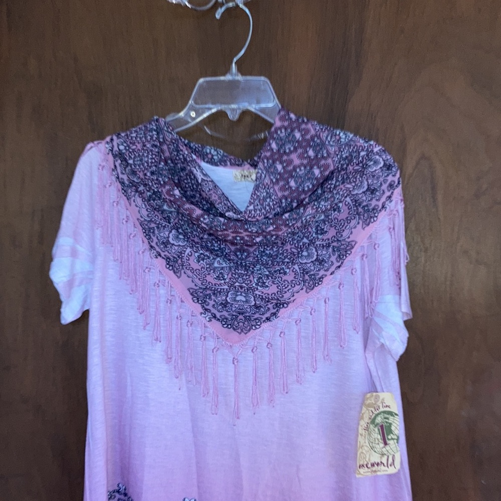 One World top mauve ombre w boho print at bottom & matching scarf L - Picture 14 of 17
